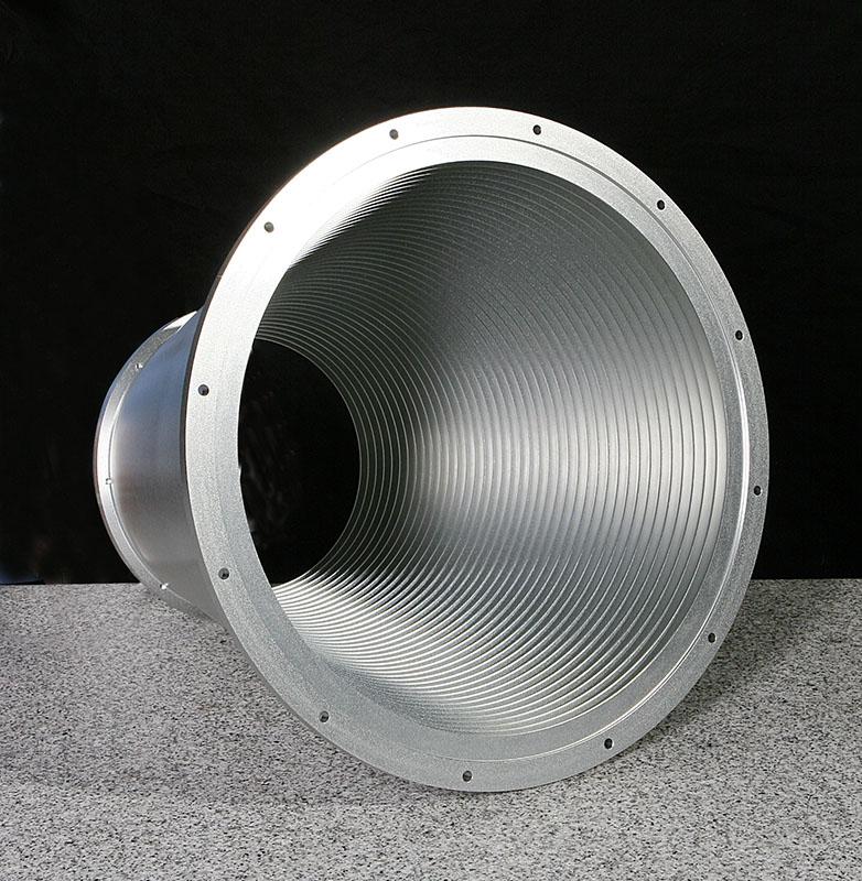 A 6061 aluminum radio wave guide for Very Large Array Radio Telescopes in central New Mexico. JCT made 27 such parts, tuned to ten different radio frequencies across the full array.